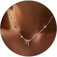 Deals on Yoosteel Bow Necklaces Dainty 14K-Gold-Plated Necklace