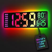 Deals on EASYERA 16.5-in Large Digital Wall Clock with BT Sync, RGB Lights