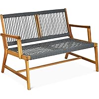 Tangkula 2-Person Patio Acacia Wood Bench Loveseat Chair Deals