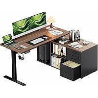 Deals on Marsail L-Shaped Executive Standing Desk w/Cabinet 55x24-inch
