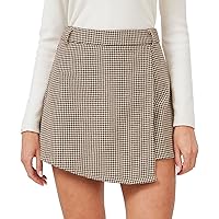 XinYangNi Casual High Waisted Asymmetrical Hem Plaid Skort Deals