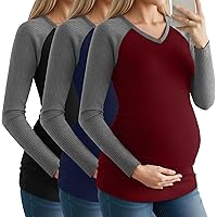 3pk Velvelhall Womens Long Sleeve V Neck Cotton Maternity Shirts Deals