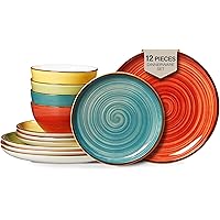 Deals on ONEMORE Plates and Bowls 12pcs Stoneware Dinnerware Set