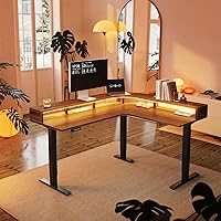 Deals on HUANUO L Shaped Electric Standing Desk w/LED Strip & Power Outlets