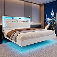 Deals on Belffin Floating Bed Frame w/LED Lights & Charging Station, Queen