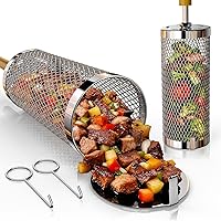 Deals on 2-Pack Basinel 304 Stainless Steel Rolling Grill Basket